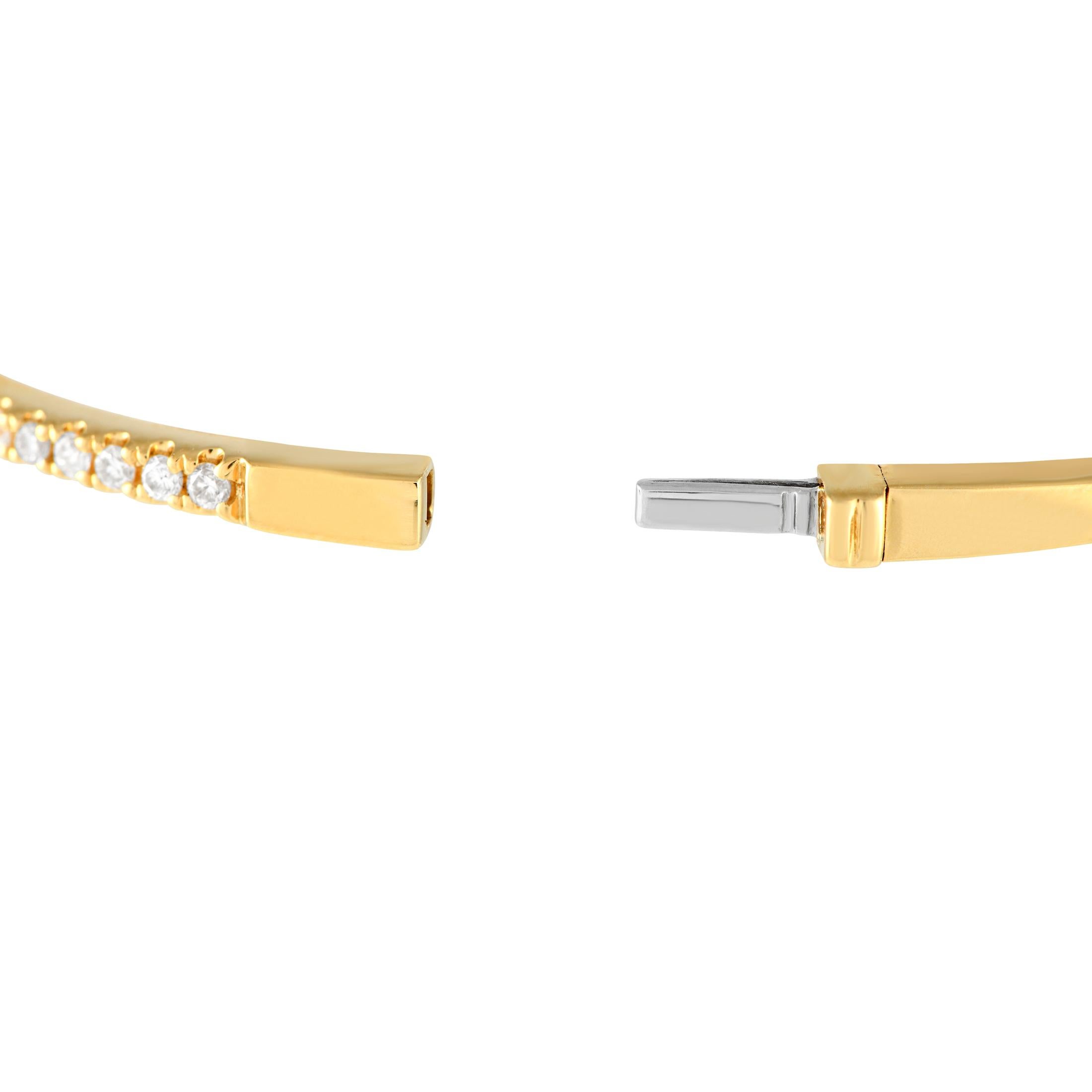 Round Cut 18K Yellow Gold 1.15ct Diamond Bangle Bracelet ALB-17969-Y For Sale
