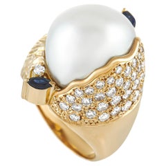 LB Exclusive 18K Yellow Gold 1.17 Ct Diamond and Baroque Pearl Ring