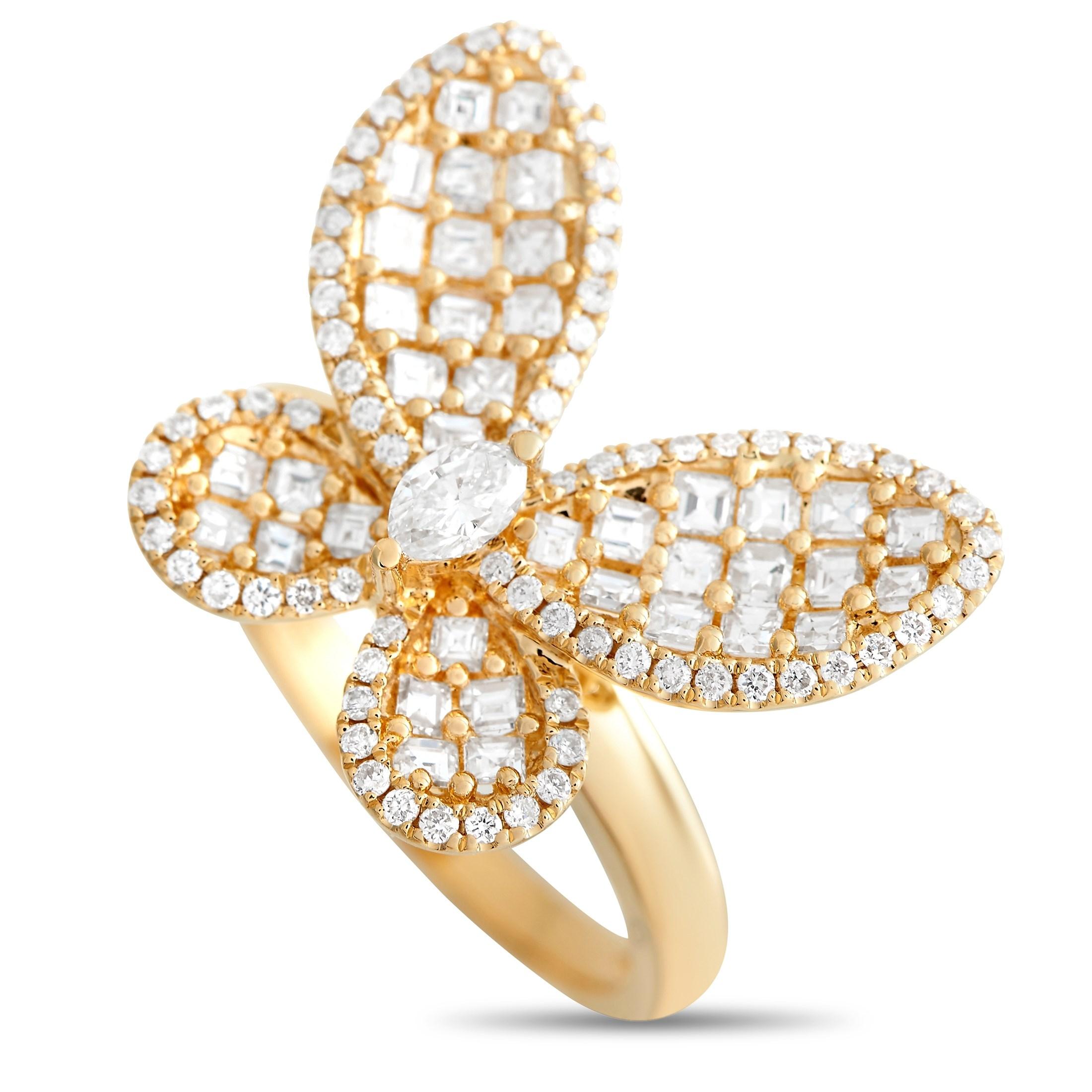 LB Exclusive 18K Yellow Gold 1.21 Ct Diamond Butterfly Ring In New Condition In Southampton, PA