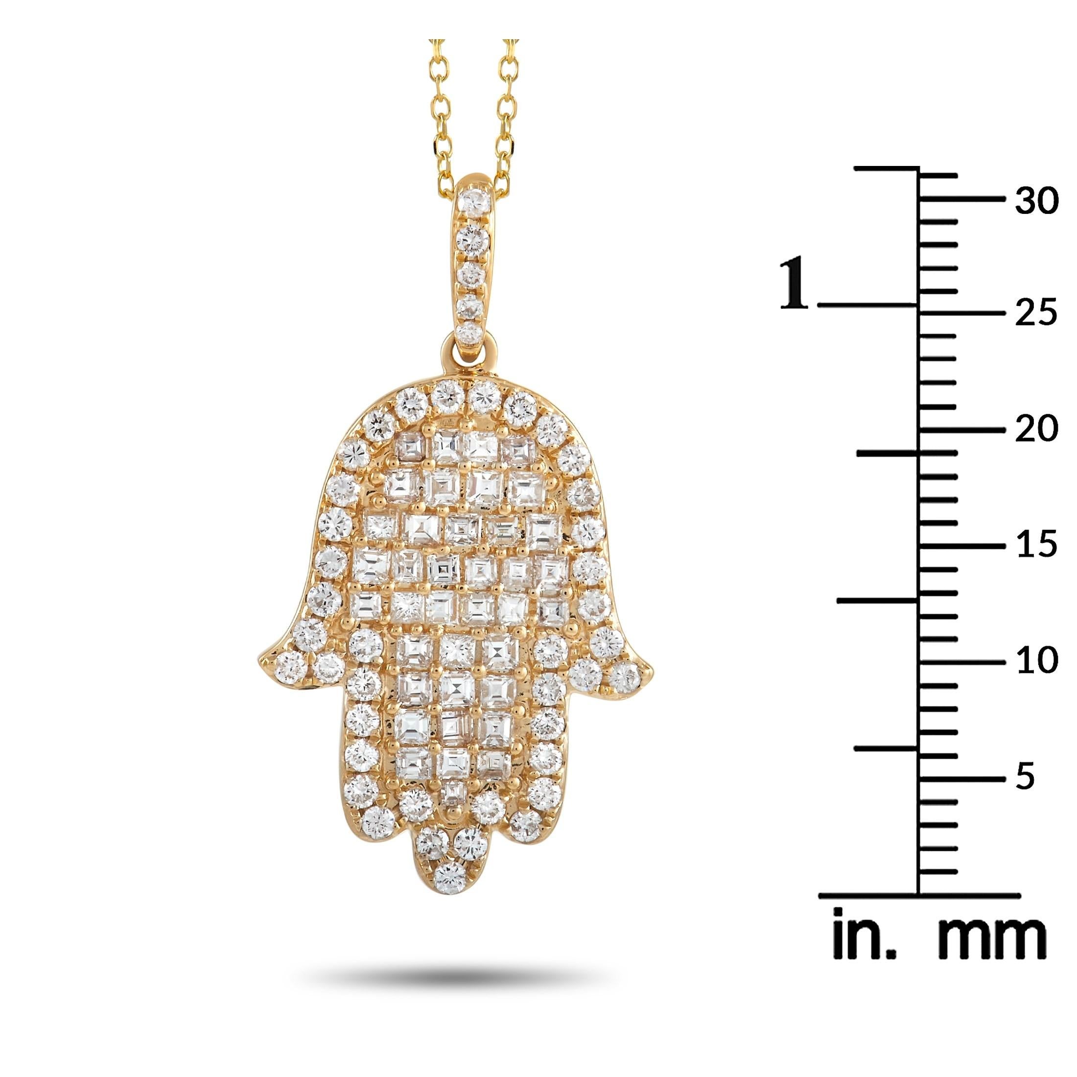 LB Exclusive 18K Yellow Gold 1.23 Ct Diamond Hamsa Necklace In New Condition For Sale In Southampton, PA