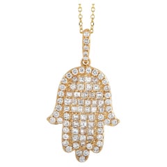 LB Exclusive 18K Yellow Gold 1.23 Ct Diamond Hamsa Necklace