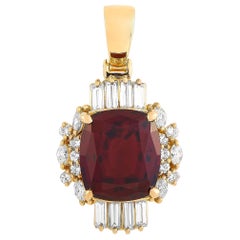LB Exclusive 18K Yellow Gold 1.29 Carat Diamond and Rhodolite Garnet Pendant