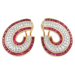 LB Exclusive 18K Yellow Gold 1.30 Ct Diamond and Ruby Earrings