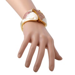 LB Exclusive 18 Karat Gold 1.33 Carat Diamond, Ruby and Mother of Pearl Bracelet