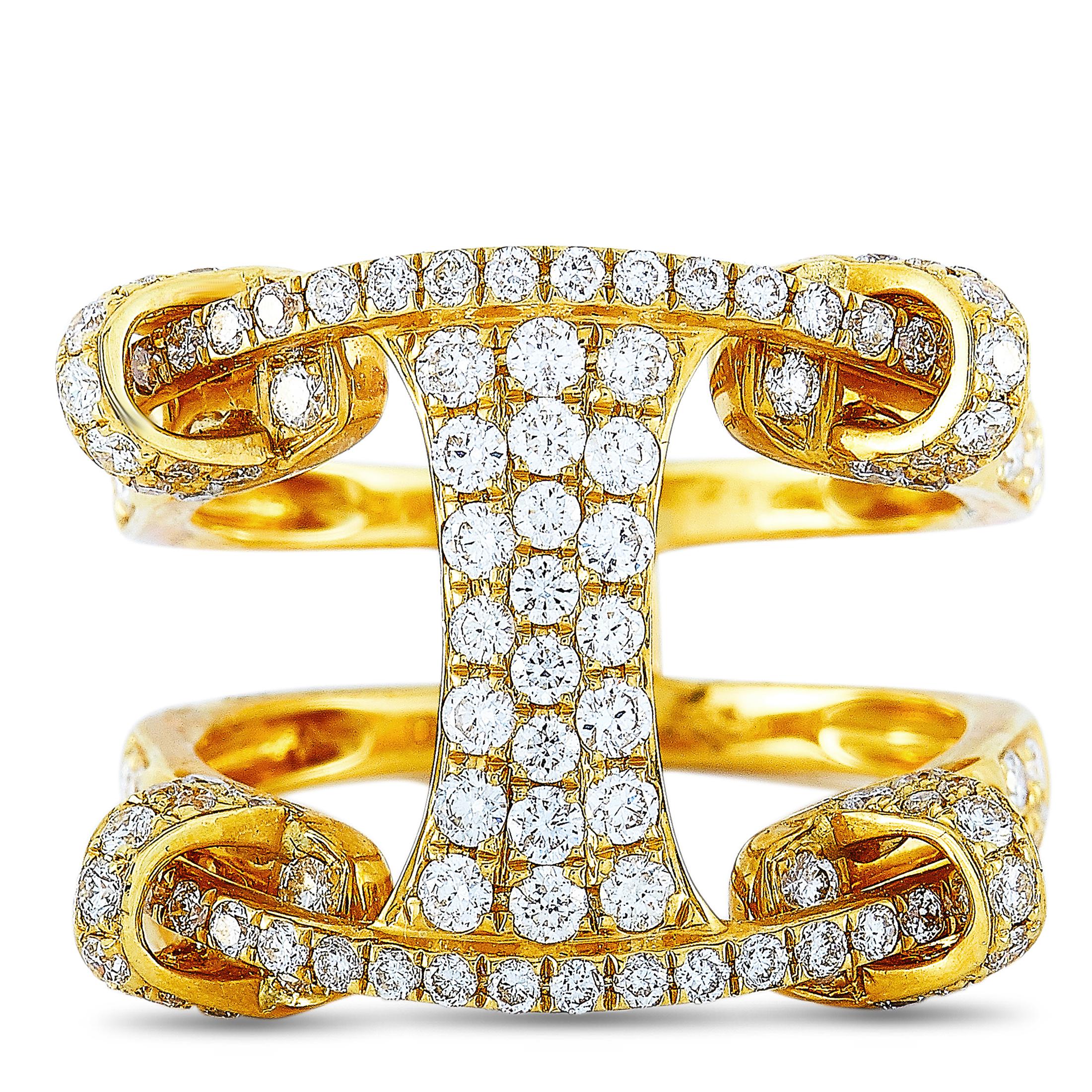 LB Exclusive 18 Karat Gold 1.33 Carat Full Diamond Pave Wide Bridge Band Ring 1