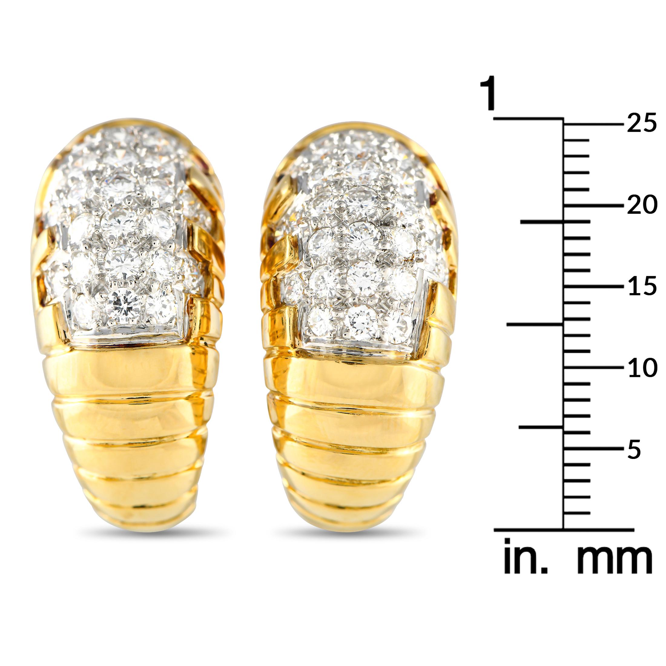 Round Cut LB Exclusive 18K Yellow Gold 1.35ct Diamond Clip-On Earrings For Sale