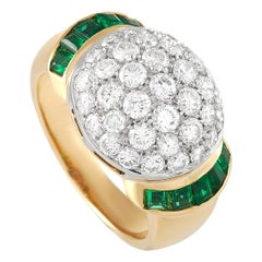 LB Exclusive 18k Yellow Gold 1.50 Ct Diamond and 0.75 Ct Emerald Ring