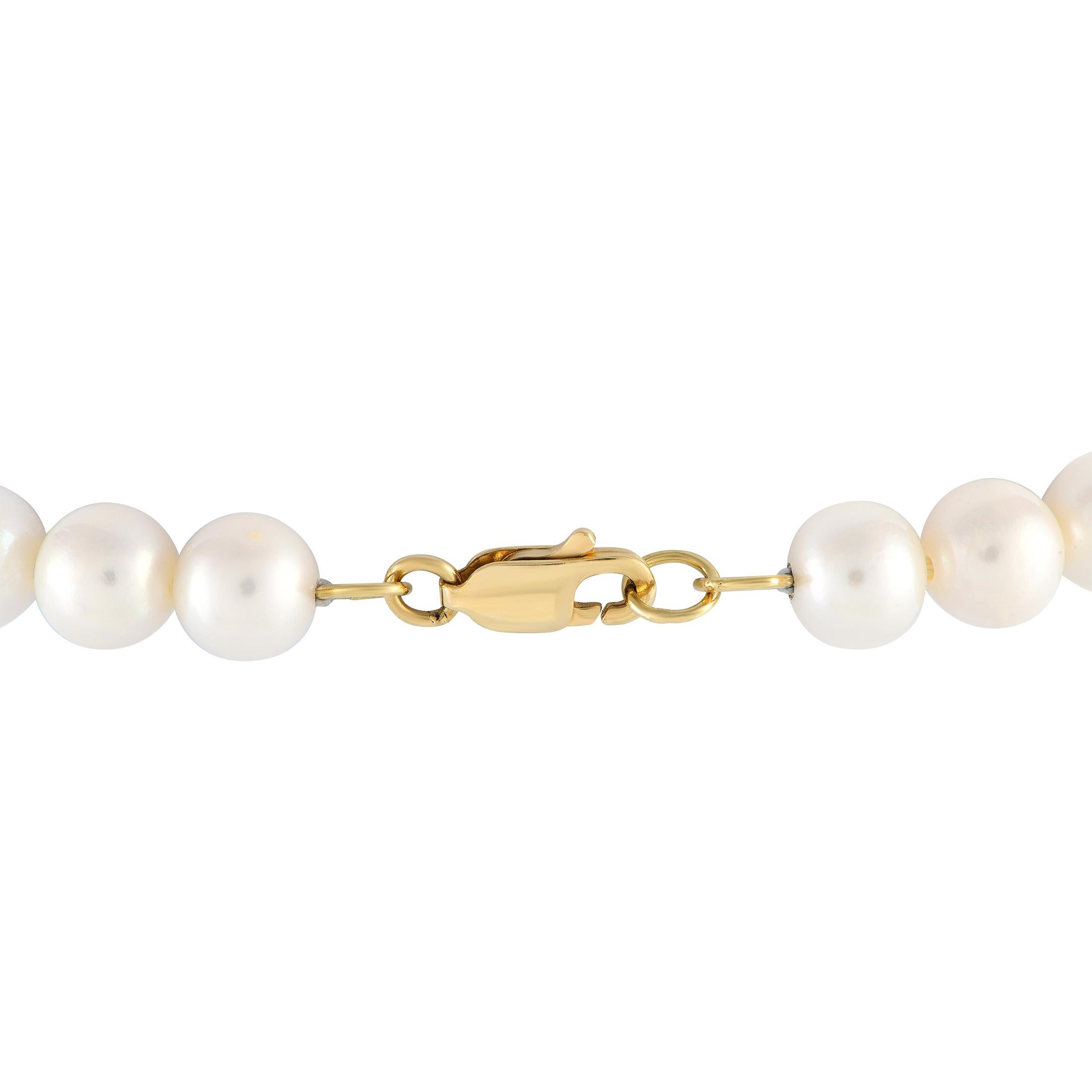 LB Exclusive 18K Gelbgold 1,55ct Diamant und Perle Quaste Halskette (Rundschliff)