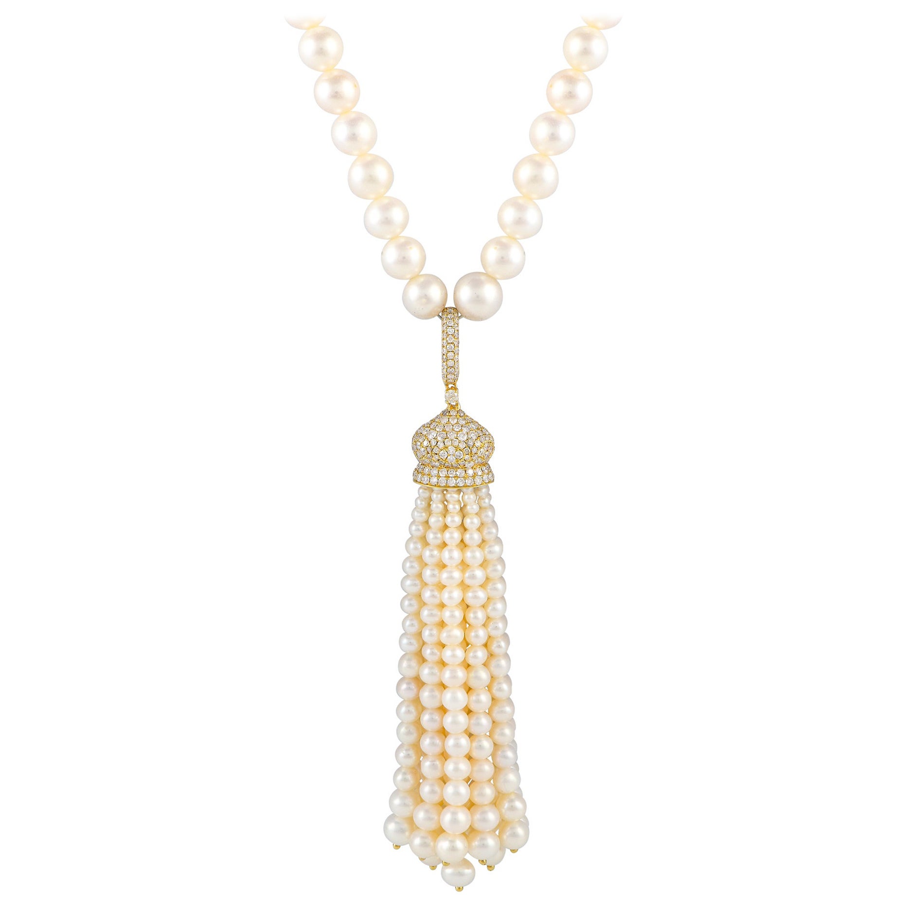 LB Exclusive 18K Gelbgold 1,55ct Diamant und Perle Quaste Halskette