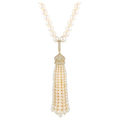 LB Exclusive 18K Gelbgold 1,55ct Diamant und Perle Quaste Halskette