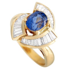 LB Exclusive 18k Yellow Gold 1.55 Carat Diamond and Sapphire Ring