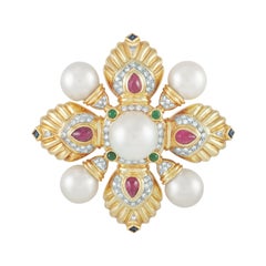 LB Exclusive 18k Yellow Gold 16.10 Ct Diamond, Pearl, Ruby, Emerald and Sapphire LB Exclusive 18k Yellow Gold 16.10 Ct Diamond, Pearl, Ruby, Emerald and Sapphire