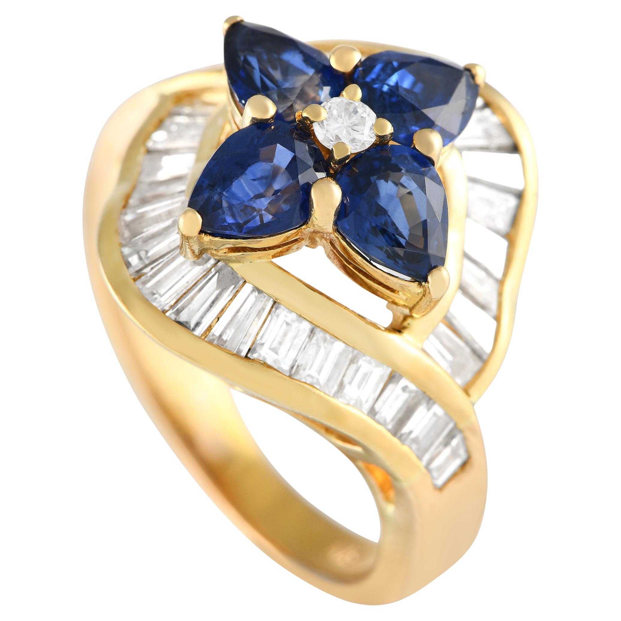 Lb Exclusive 18k Yellow Gold 1.63 Carat Diamond and Sapphire Ring For ...
