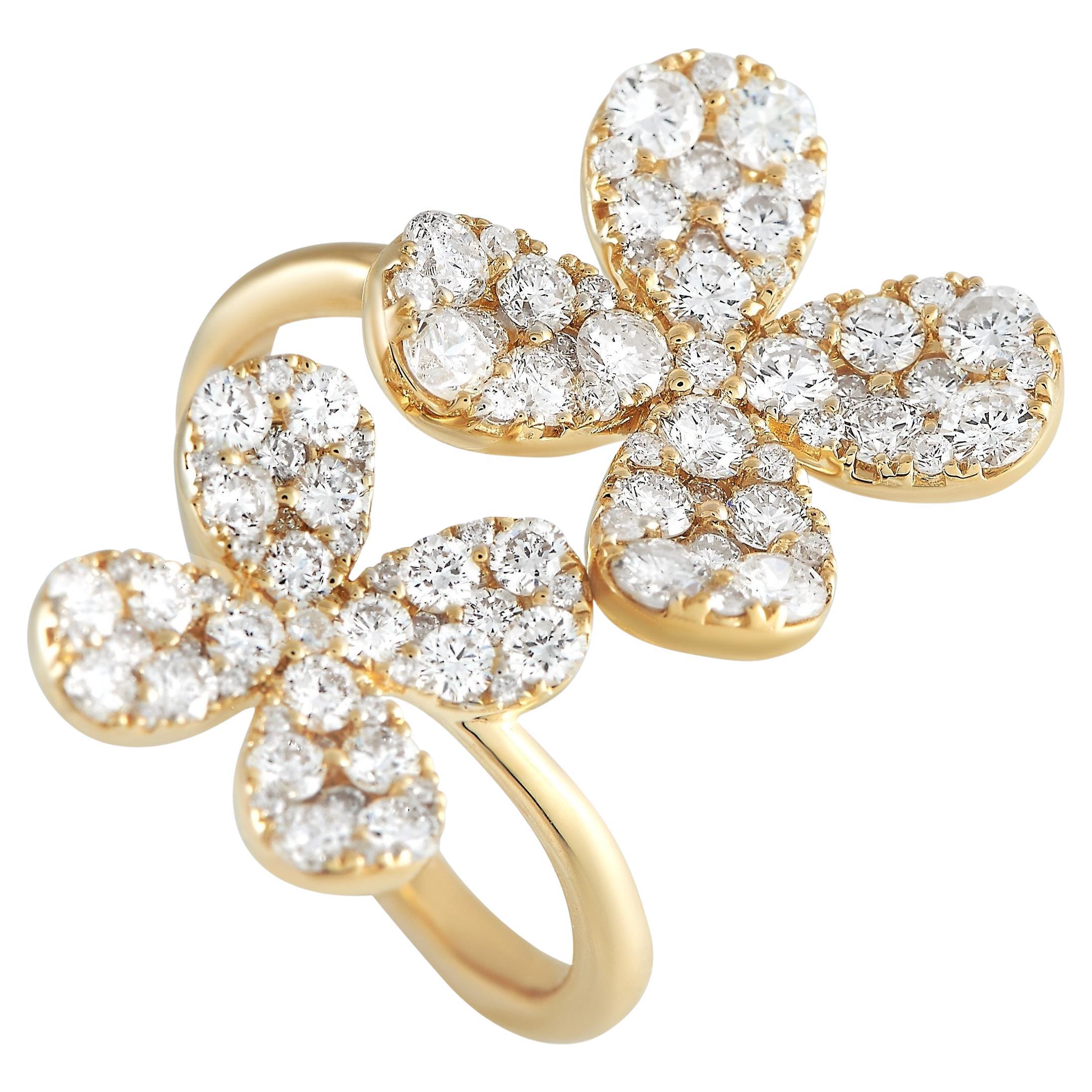 LB Exclusive Bague en or jaune 18K avec 1,65 ct de diamant en forme d'anneau ouvert