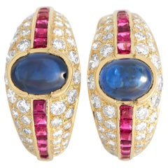 LB Exclusive 18k Yellow Gold 1.65 Carat Diamond, Sapphire and Ruby Earrings