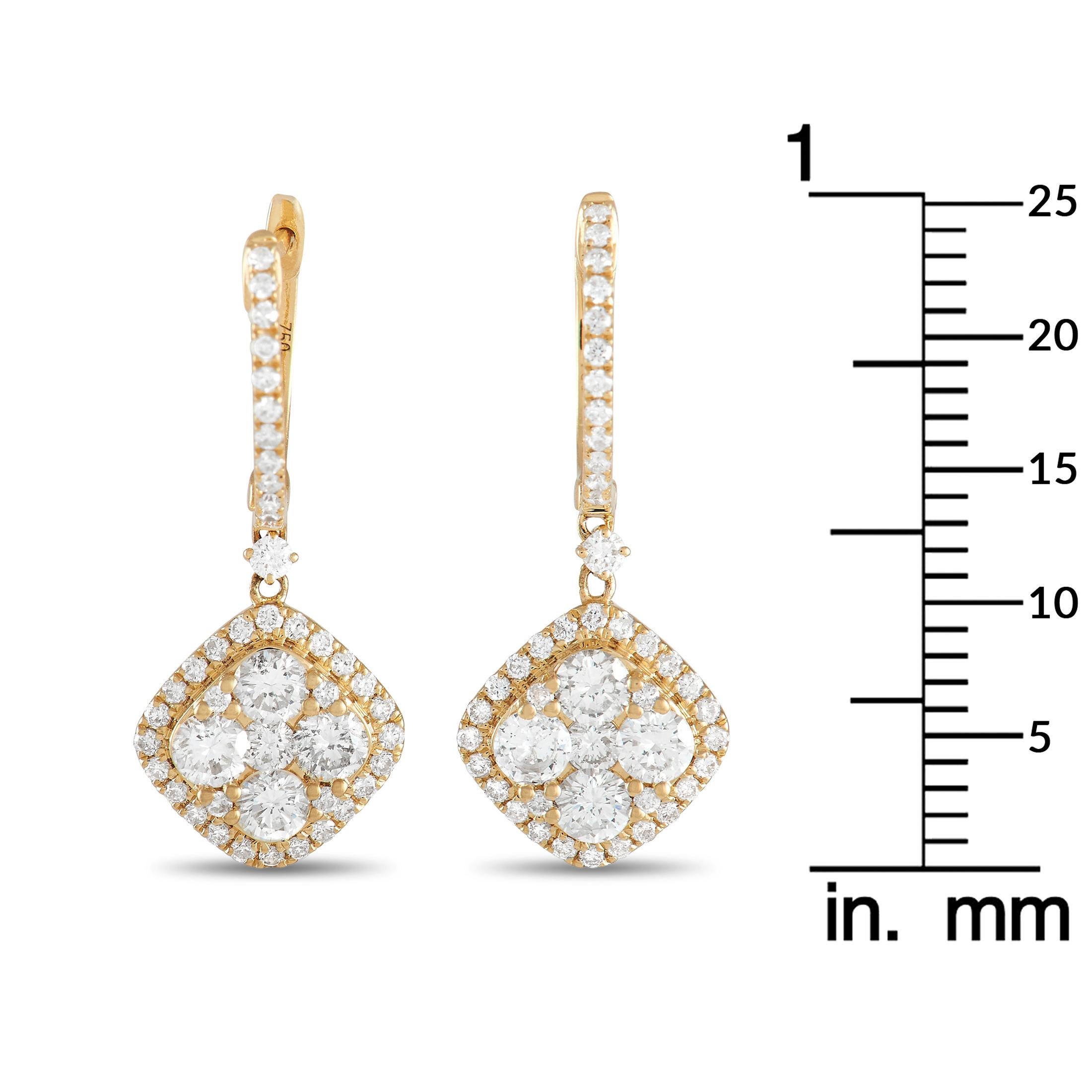 LB Exclusive 18K Yellow Gold 1.77ct Diamond Earrings In New Condition In Southampton, PA