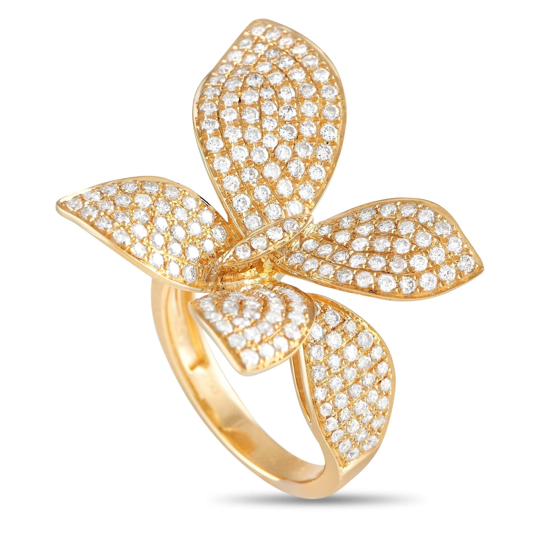 LB Exclusive 18k Yellow Gold 1.85ct Diamond Orchid Ring In New Condition For Sale In Southampton, PA