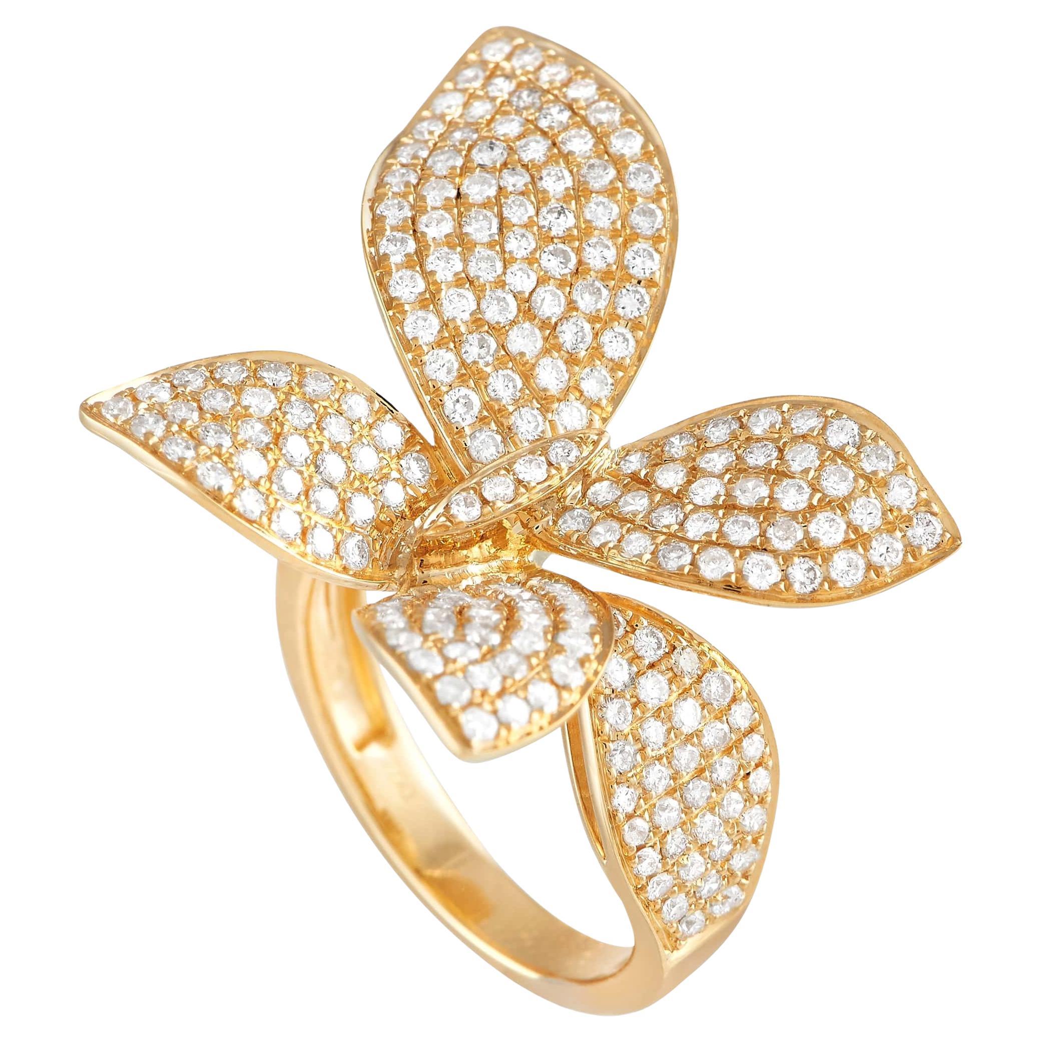 LB Exclusive 18k Yellow Gold 1.85ct Diamond Orchid Ring For Sale