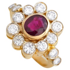 LB Exclusive 18K Yellow Gold 2.00 Ct Diamond and Ruby Flower Ring