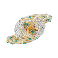 LB Exclusive 18k Yellow Gold 2.00 Ct Diamond, Ruby, and Turquoise Horse Bracelet