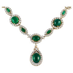 LB Exclusive 18K Yellow Gold 20ct Diamond and Emerald Necklace