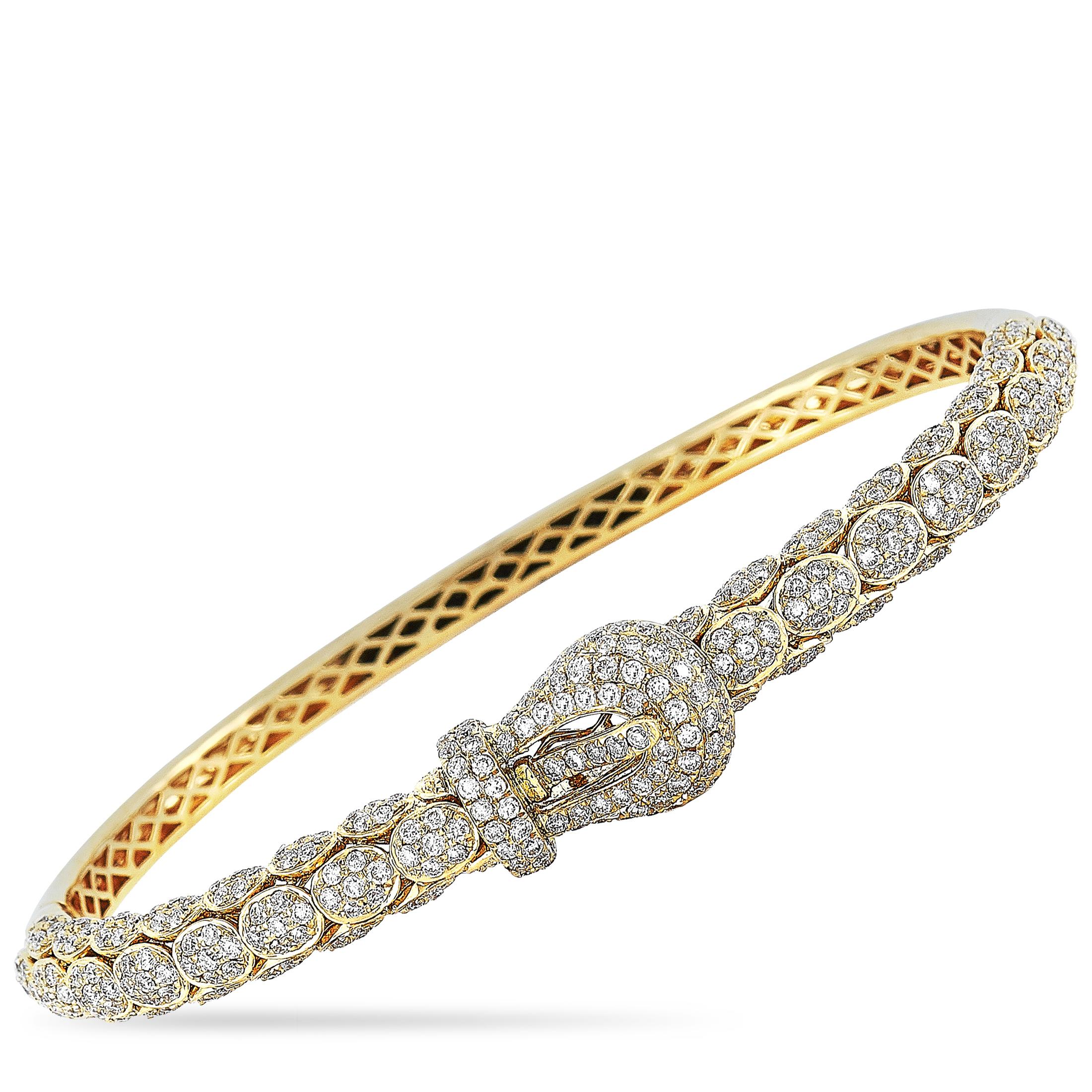 Women's or Men's LB Exclusive 18 Karat Yellow Gold 2.20 Carat Diamond Belt Bangle Bracelet