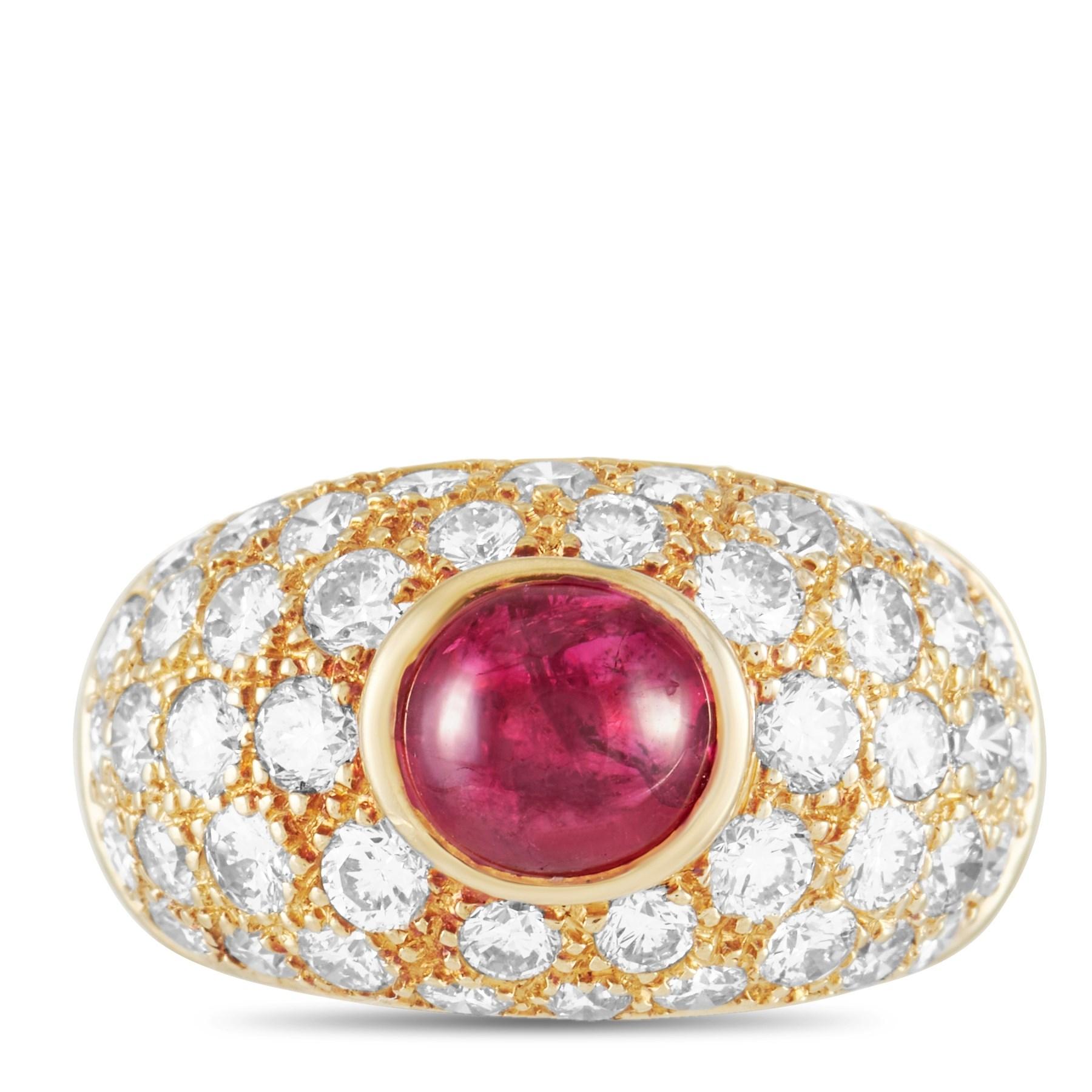 Round Cut LB Exclusive 18k Yellow Gold 2.23 Ct Diamond and 1.90 Ct Ruby Ring