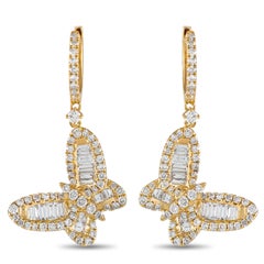 LB Exclusive 18K Yellow Gold 2.50 Ct Diamond Butterfly Dangle Earrings