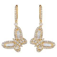 LB Exclusive 18K Yellow Gold 2.50 Ct Diamond Butterfly Dangle Earrings