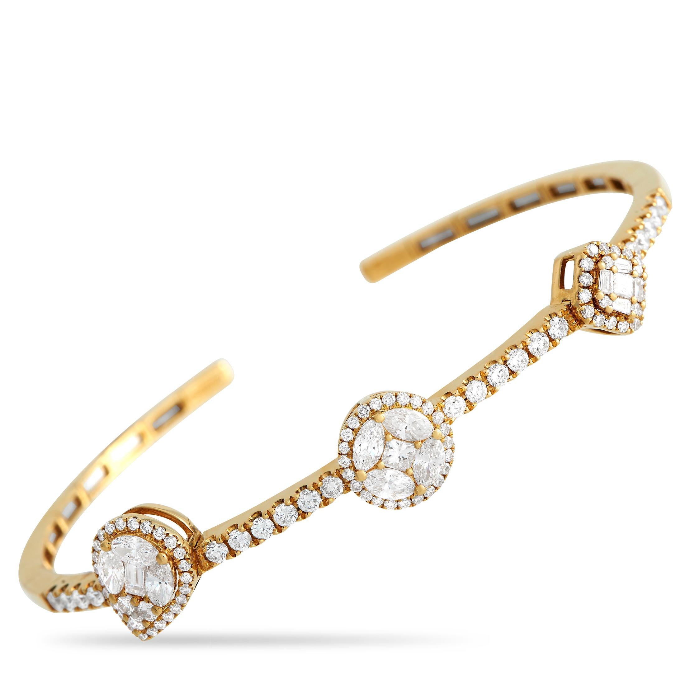 LB Exclusive 18K Yellow Gold 2.50ct Diamond Open Cuff Bracelet In New Condition For Sale In Southampton, PA