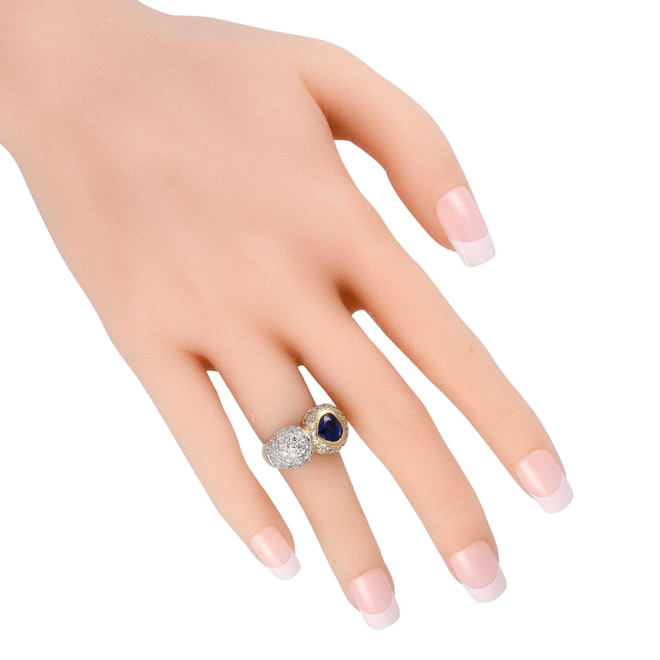 Mixed Cut LB Exclusive 18K Yellow Gold 2.53ct Diamond and Sapphire Ring For Sale