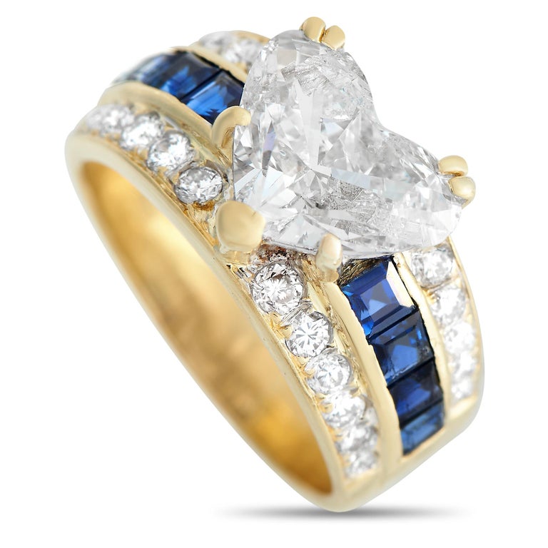 LB Exclusive 18k Yellow Gold 2.55 Carat Diamond and Sapphire Heart Ring ...