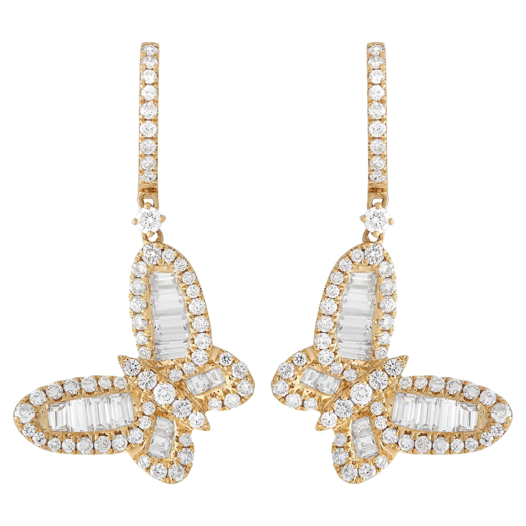 LB Exclusive 18K Yellow Gold 2.65 Ct Diamond Butterfly Dangle Earrings