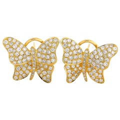 LB Exclusive 18 Karat Yellow Gold 2.75 Carat Diamond Butterfly Earrings