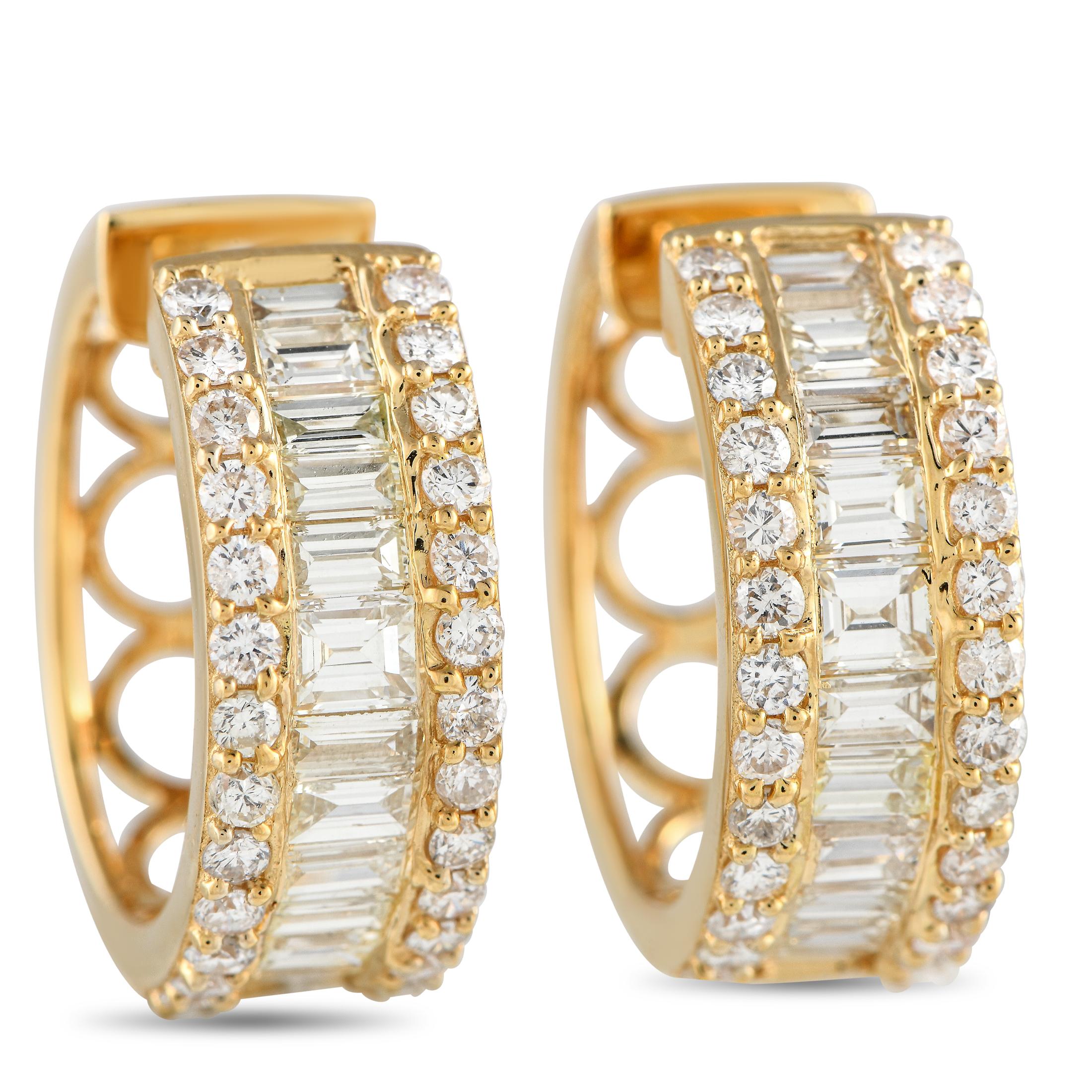 LB Exclusive 18k Yellow Gold 2.90 Carat Diamond Hoop Earrings In New Condition For Sale In Southampton, PA