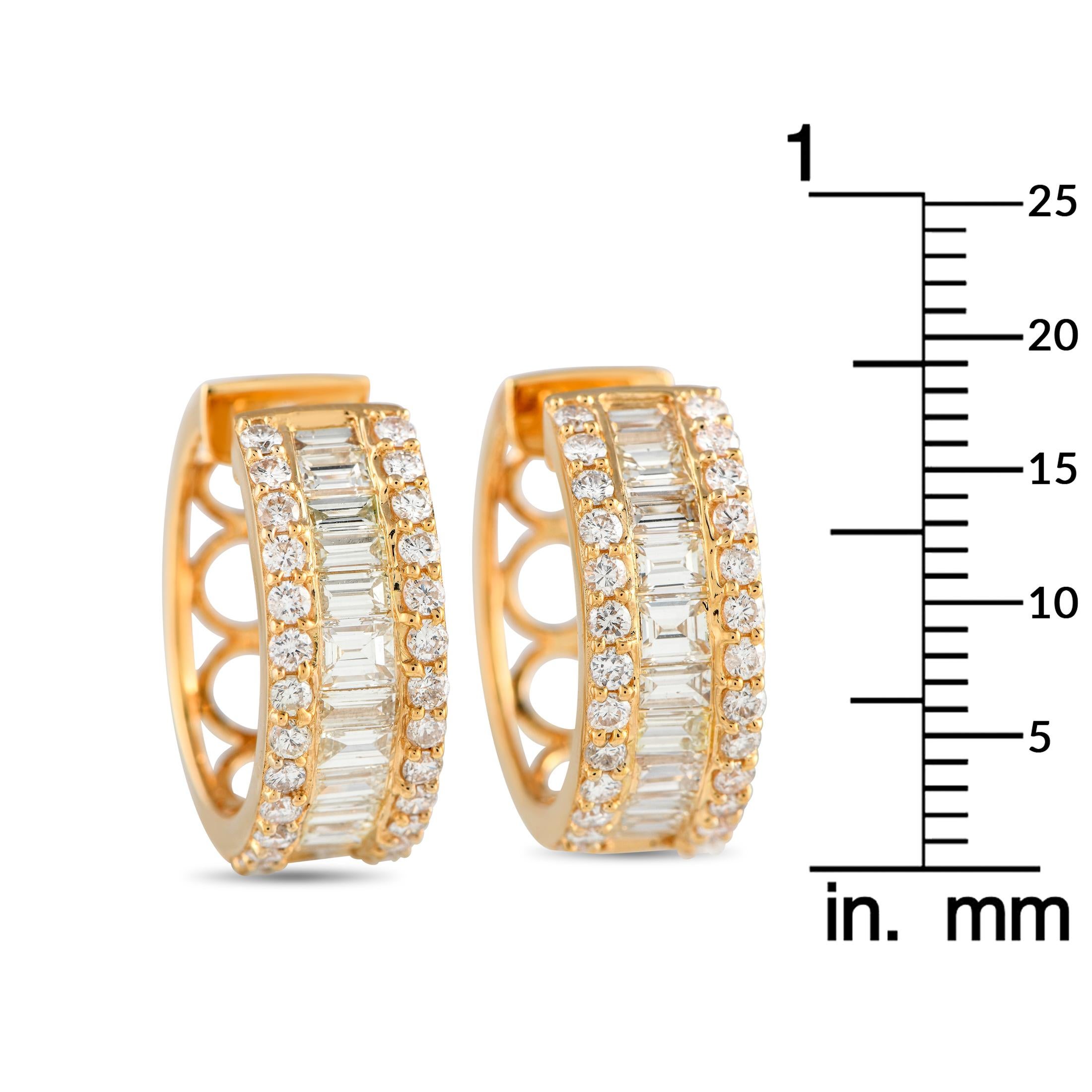 Mixed Cut LB Exclusive 18k Yellow Gold 2.90 Carat Diamond Hoop Earrings For Sale