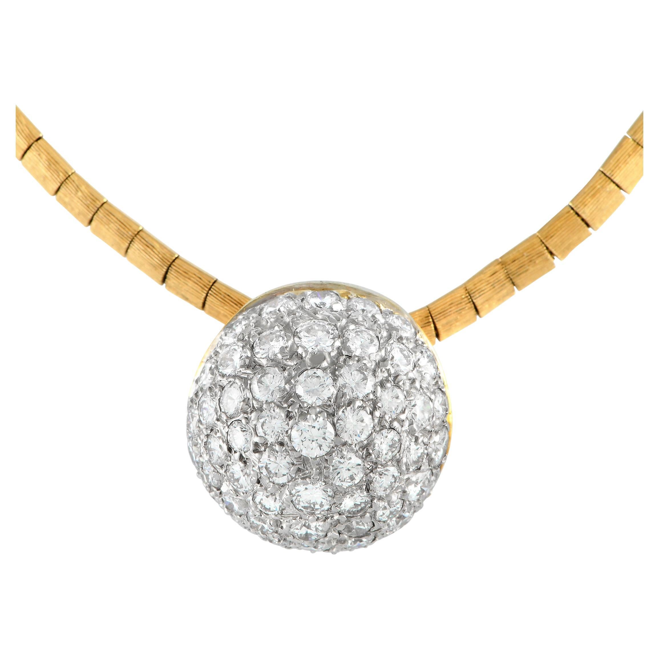 LB Exclusive Collar de oro amarillo de 18 quilates con disco de diamantes de 2,94 ct