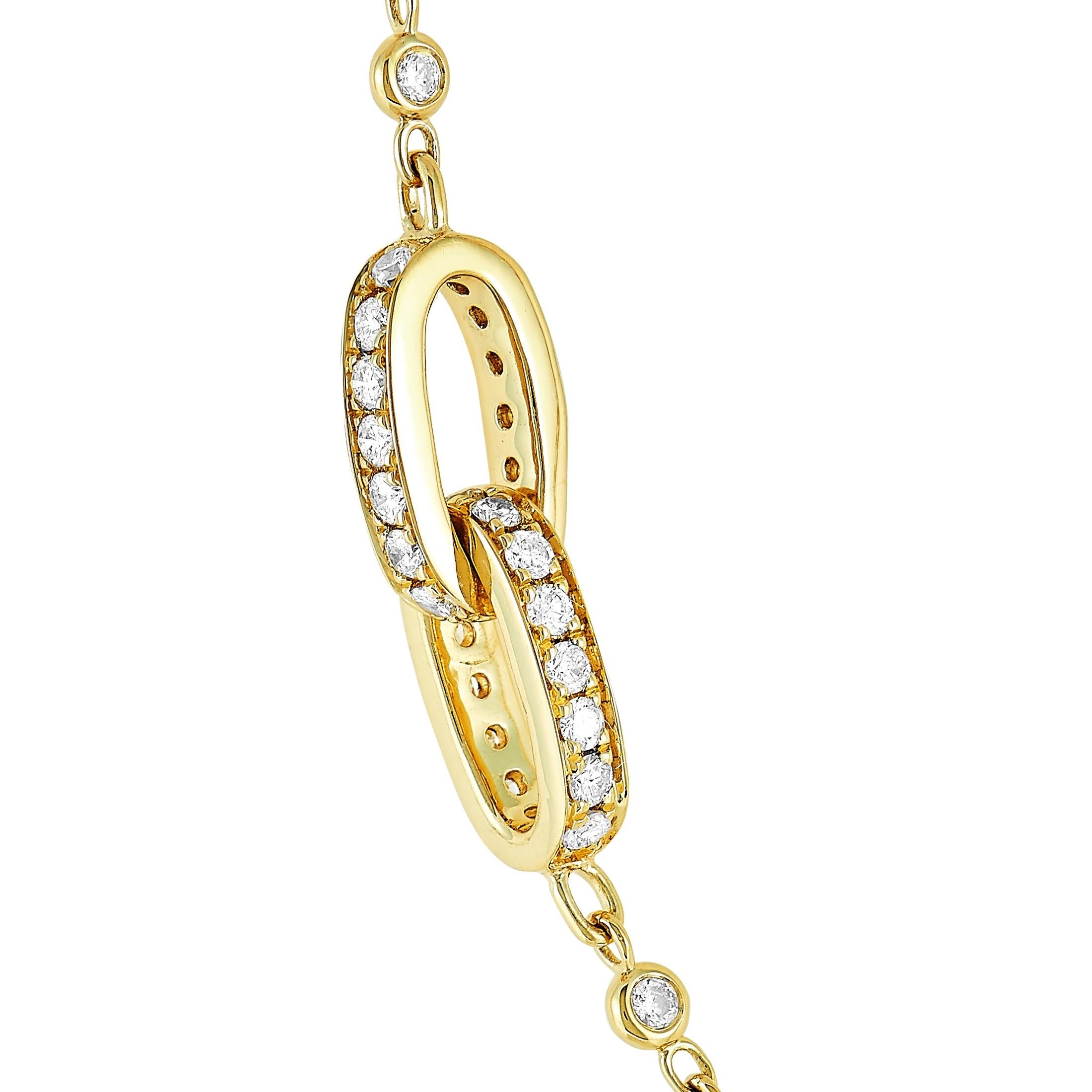 Round Cut LB Exclusive 18K Yellow Gold 3.00 ct Diamond Pave 8 Oval Long Sautoir Necklace