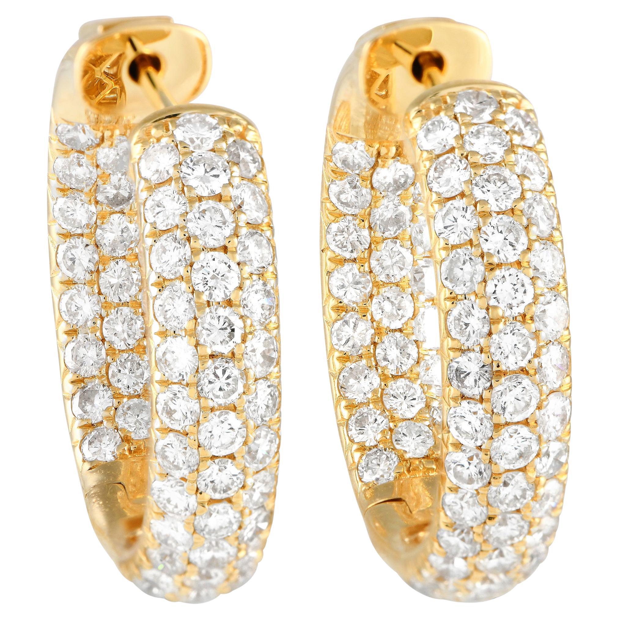 LB Exclusive Pendientes de aro de oro amarillo de 18 quilates con 3,05 ct de diamantes en el interior