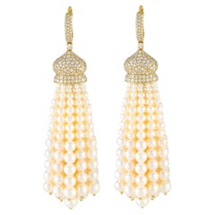 LB Exclusive 18K Yellow Gold 3.06ct Diamond Pearl Tassel Earrings MF25-100423