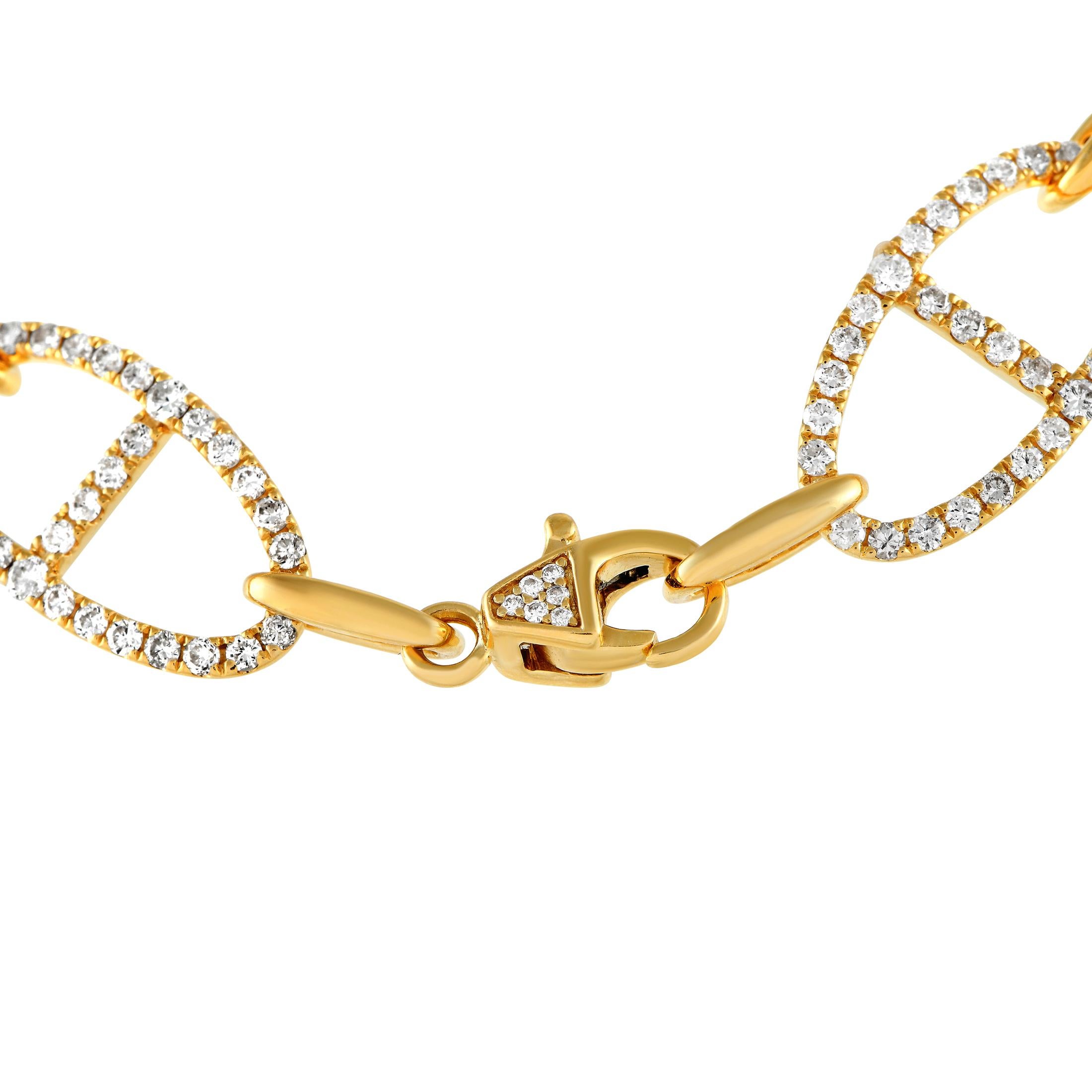 Round Cut 18K Yellow Gold 3.35ct Diamond Link Bracelet For Sale