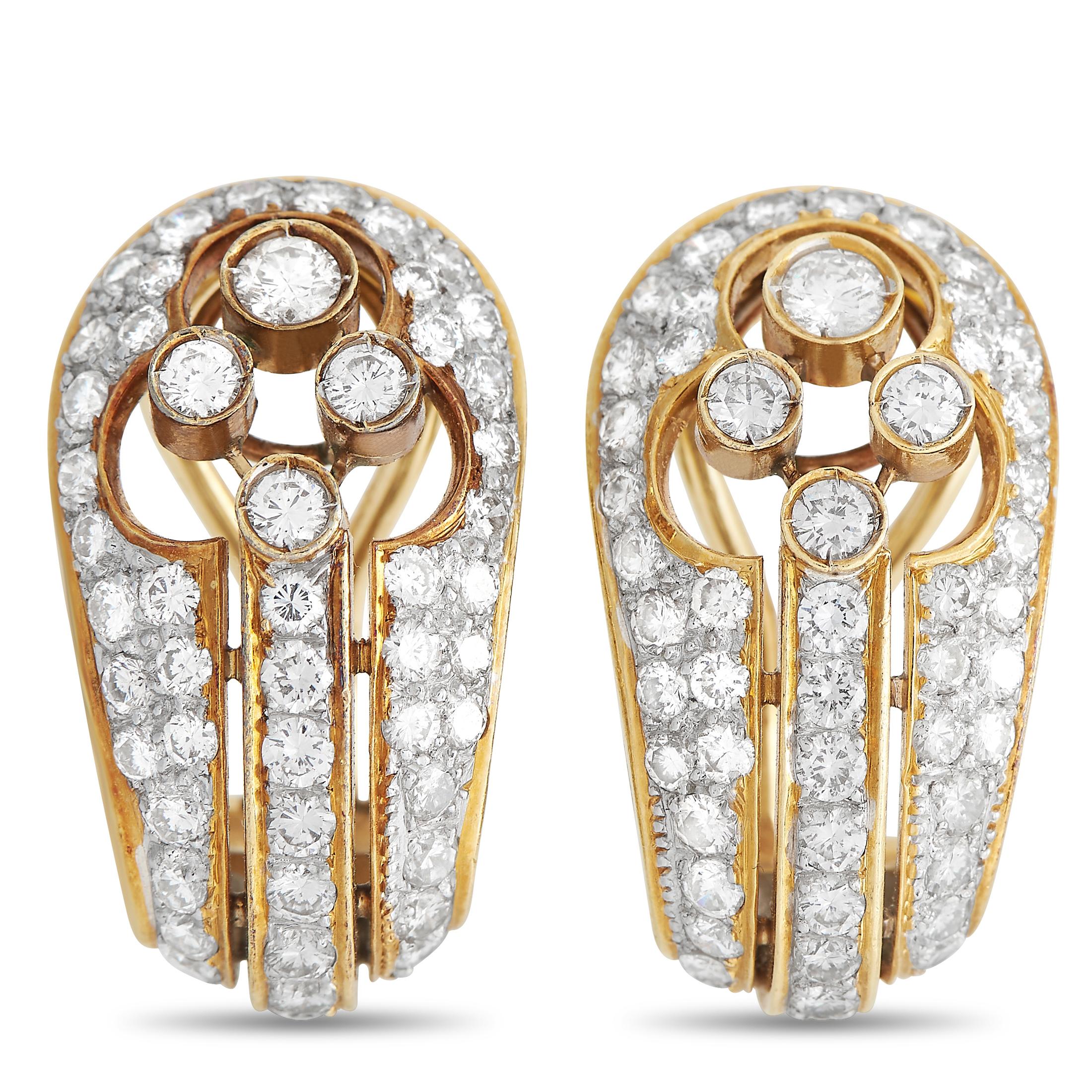 Lb Exclusive 18k Yellow Gold 3.50 Ct Diamond Clip-On Earrings In Excellent Condition In Southampton, PA
