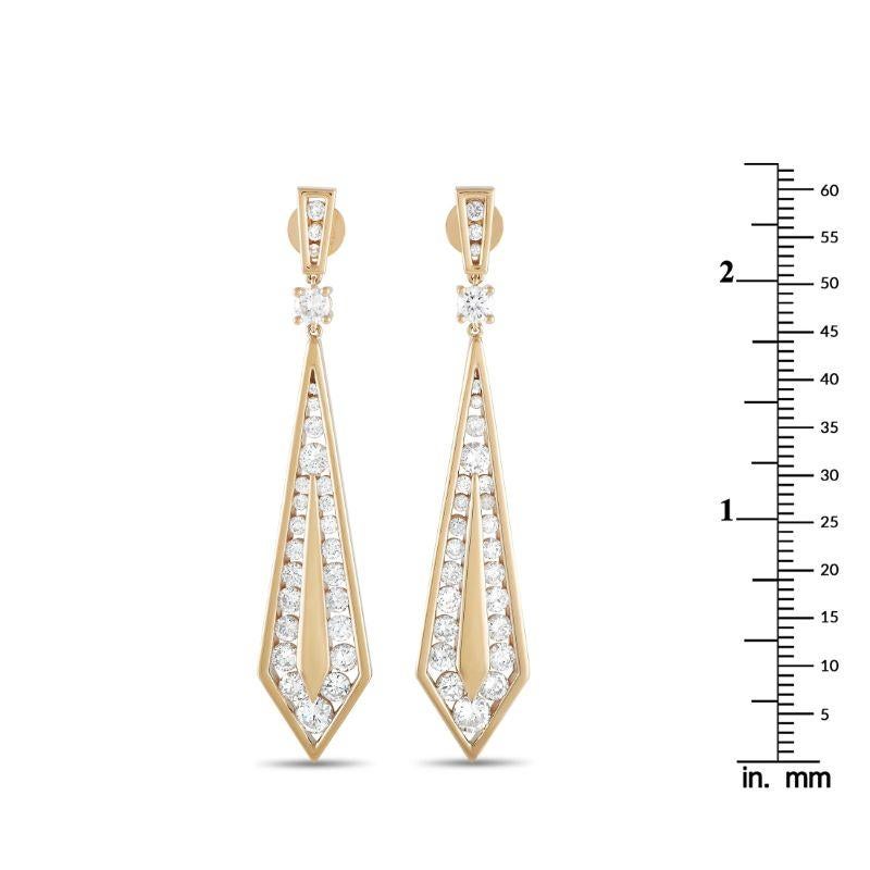 Round Cut LB Exclusive 18k Yellow Gold 3.55 Carat Diamond Geometric Drop Earrings For Sale