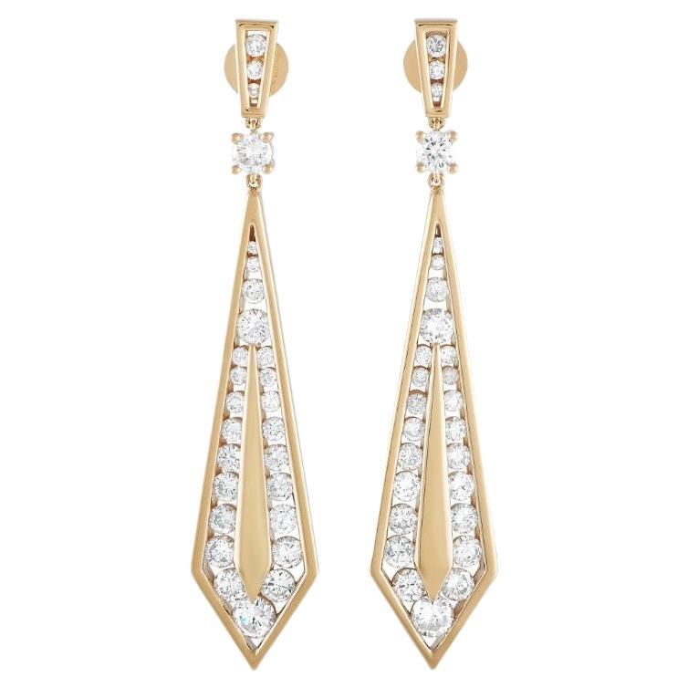 LB Exclusive 18k Yellow Gold 3.55 Carat Diamond Geometric Drop Earrings For Sale
