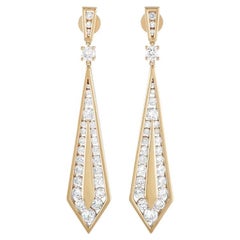 LB Exclusive 18k Yellow Gold 3.55 Carat Diamond Geometric Drop Earrings