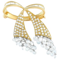 LB Exclusive 18 Karat Yellow Gold 3.64 Carat Diamond Bow Brooch LB Exclusive 18 Karat Yellow Gold 3.64 Carat Diamond Bow Brooch