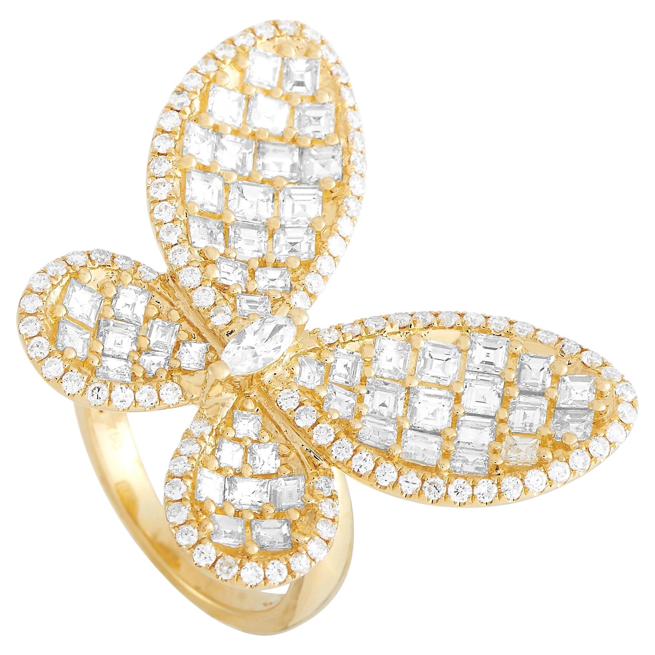 LB Exclusive 18K Yellow Gold 3.84 Ct Diamond Butterfly Ring For Sale at ...