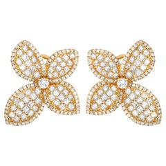 LB Exclusive Boucles d'oreilles fleur en or jaune 18 carats avec diamants 4,01 carats