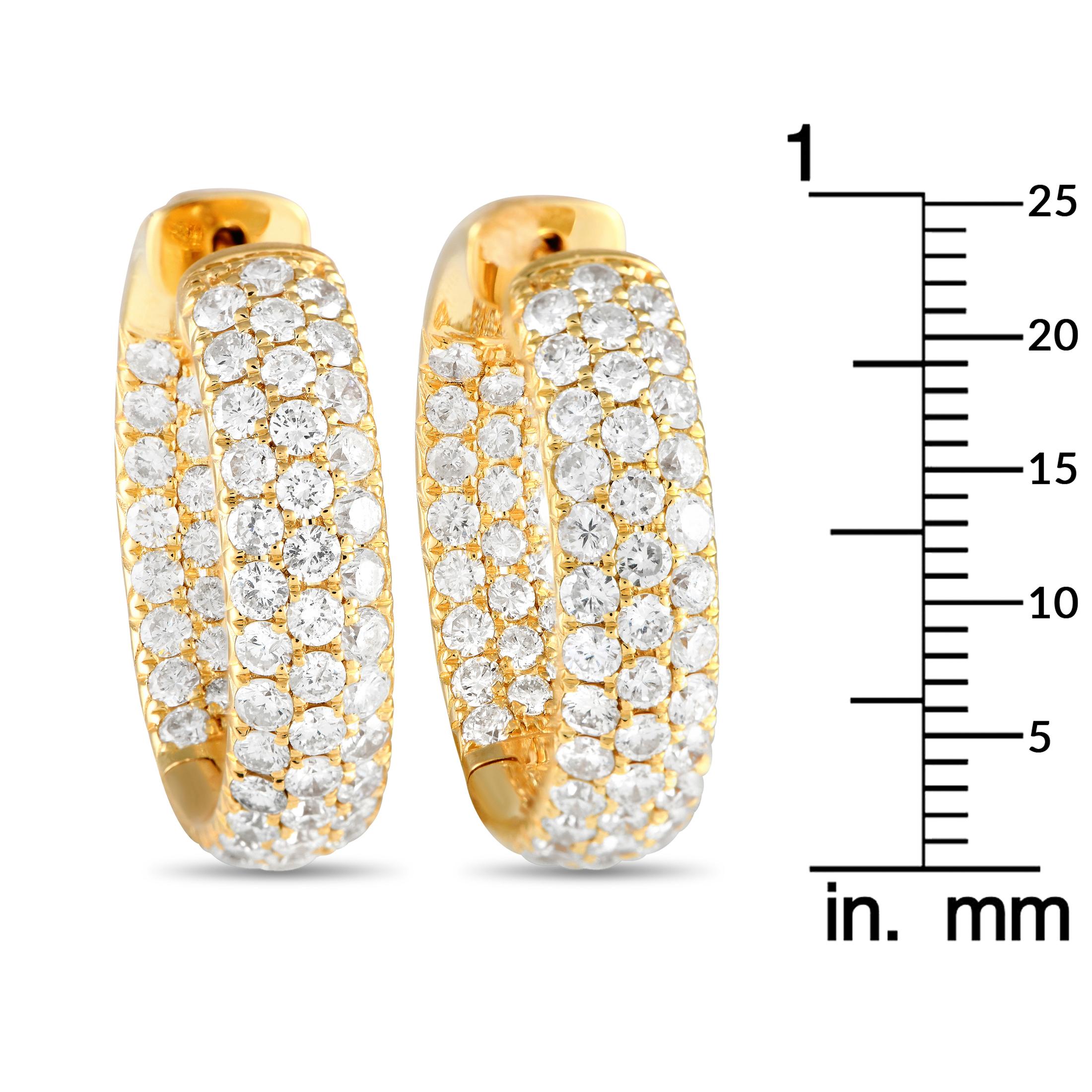Round Cut LB Exclusive 18K Yellow Gold 4.15 Carat Diamond Inside-Out Hoop Earrings