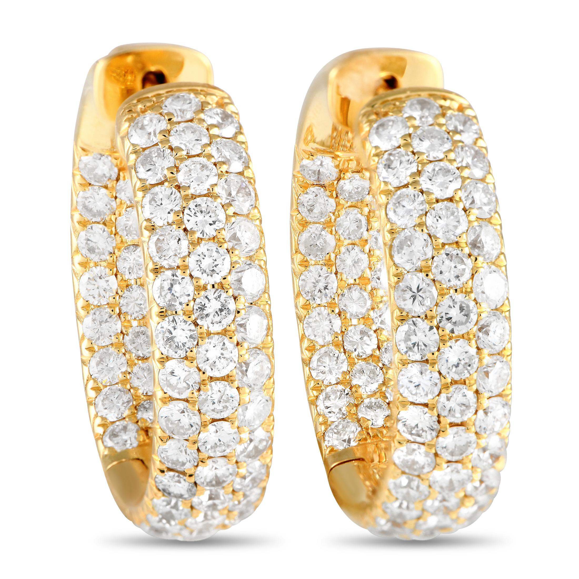 LB Exclusive 18K Yellow Gold 4.15 Carat Diamond Inside-Out Hoop Earrings In New Condition In Southampton, PA